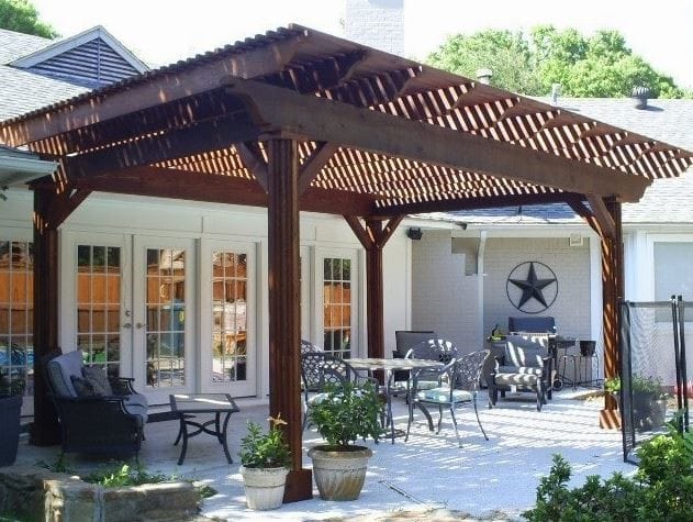 a patio with a covered patio